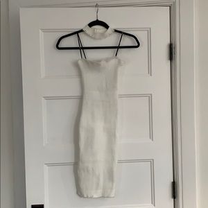 White Ribbed Midi Tube Top Dress With Choker